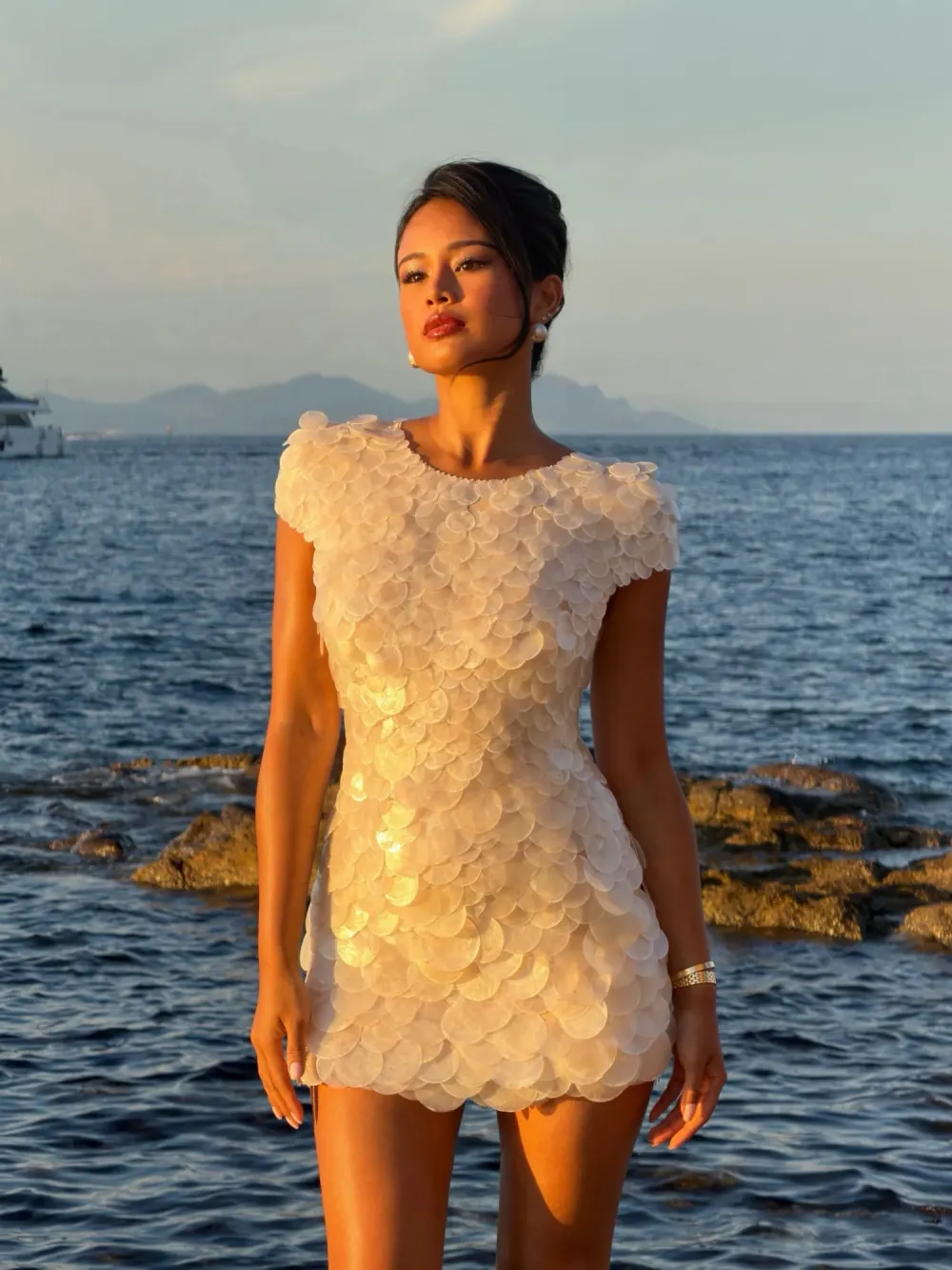 Lunaria Shell Disc Mini Dress in Ivory