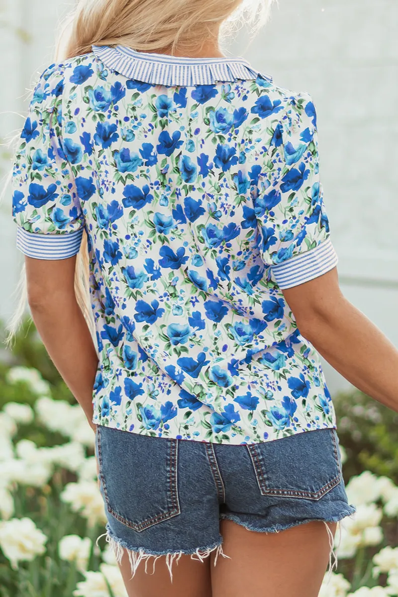 Striped Floral Patchwork Blouse