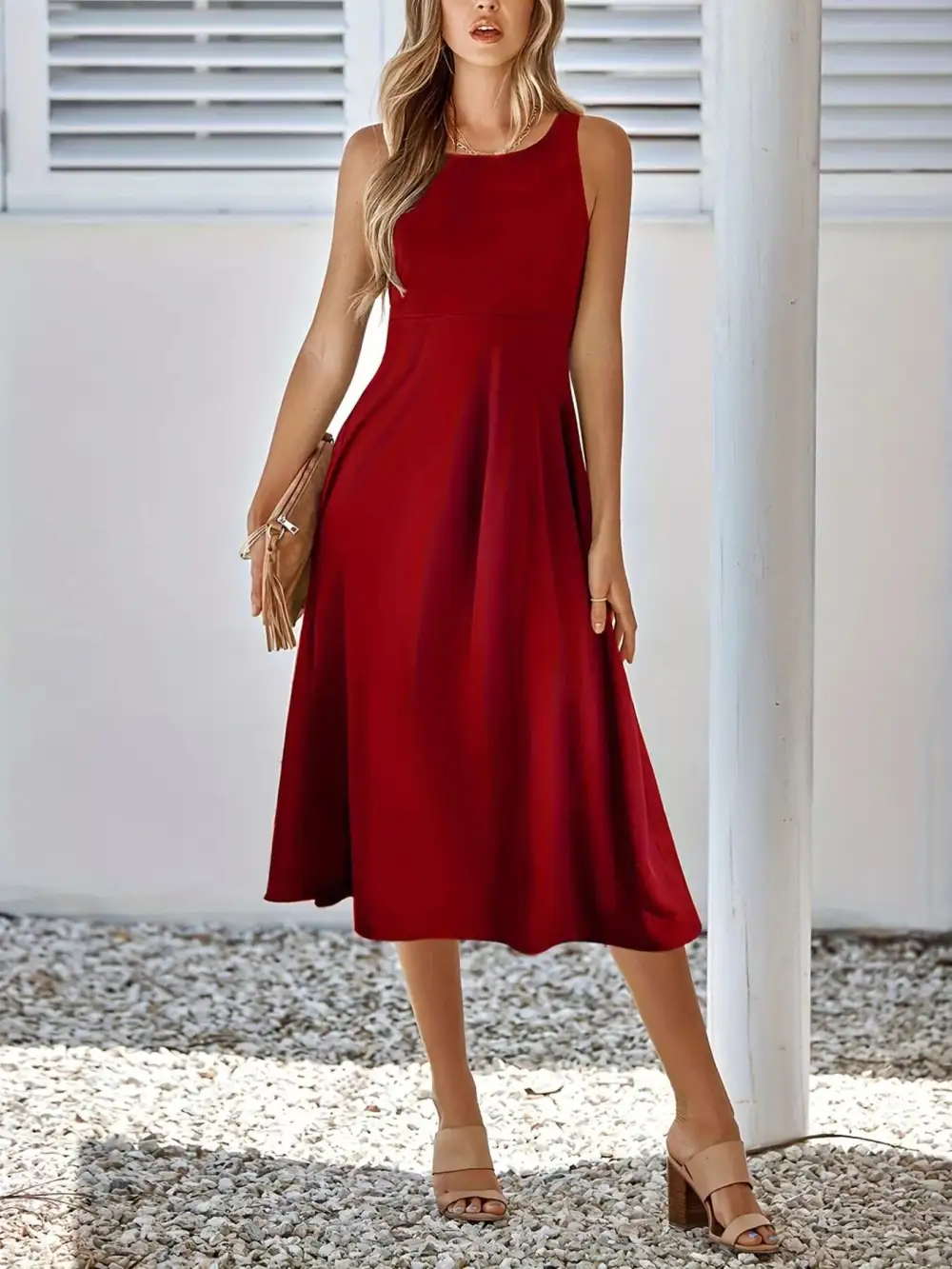 Elegant A Line Sleeveless Midi Dress