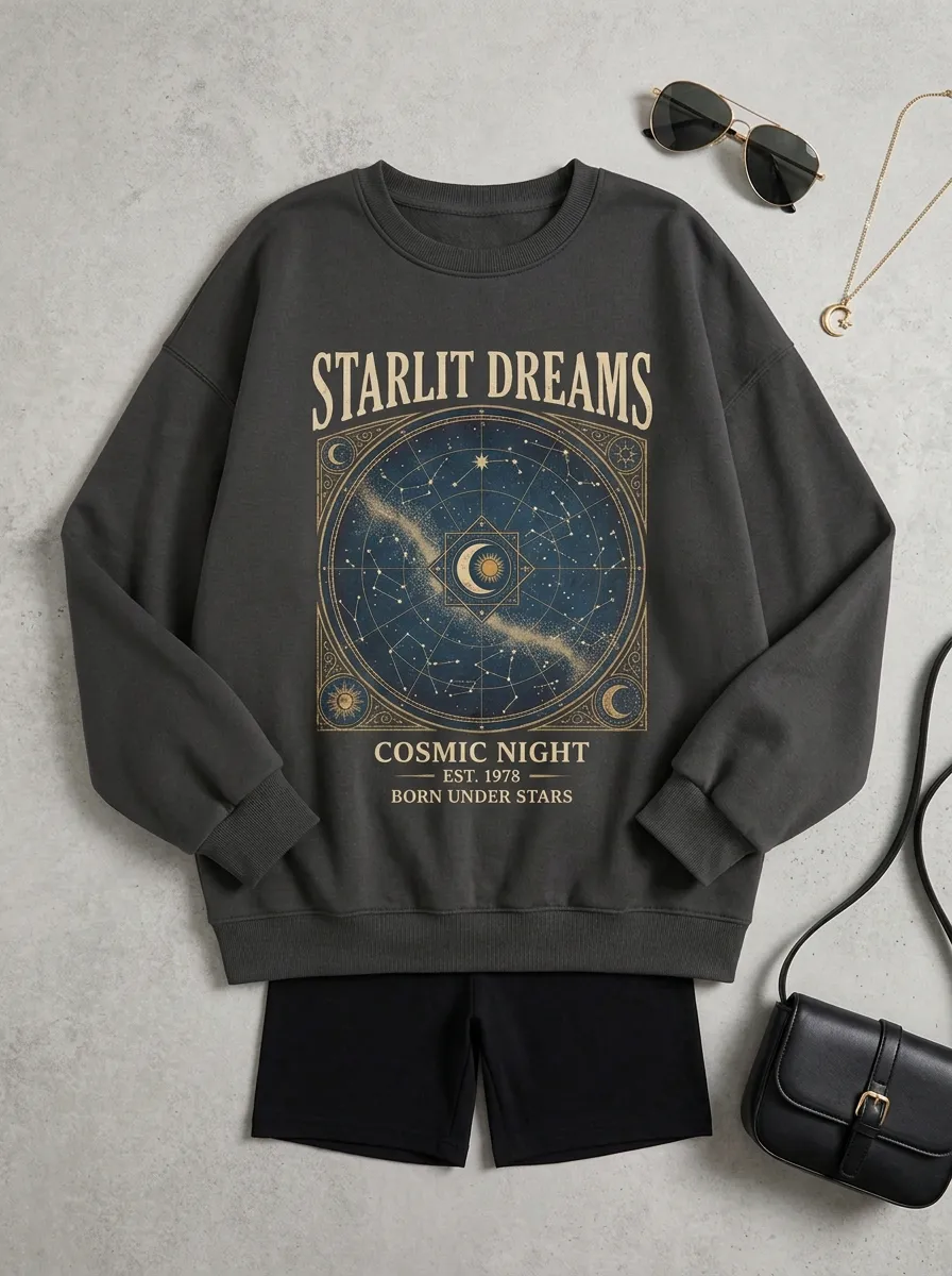 Women's Celestial Starlit Dreams Cosmic Night Constellation Printed T-shirt