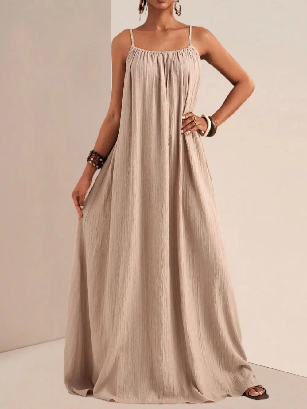 Ruched Spaghetti-Strap Maxi Dress