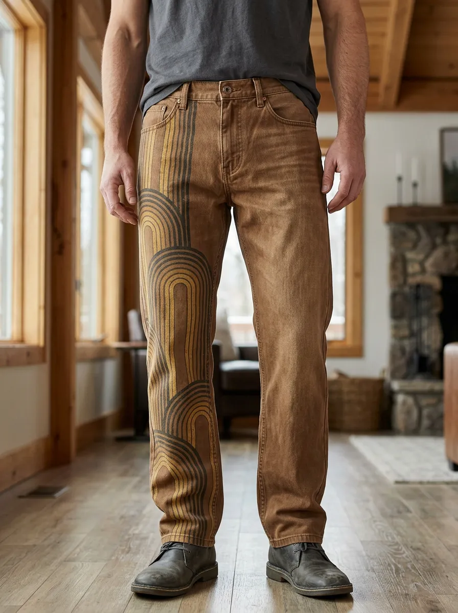Men's Retro Aesthetic Geometric Arch Printed Jeans