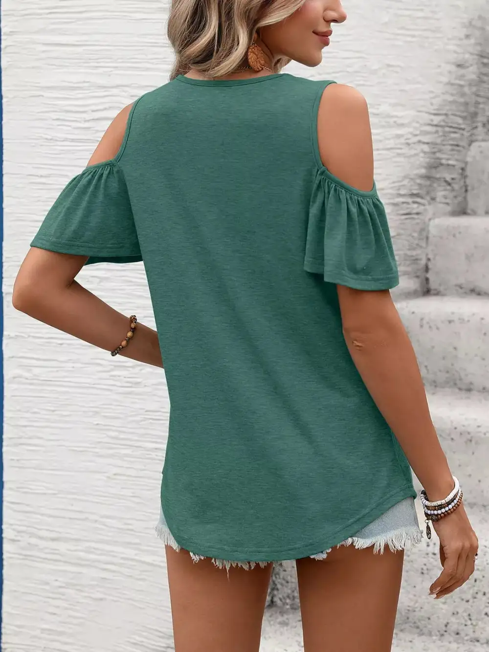 Cold Shoulder V Neck T Shirt