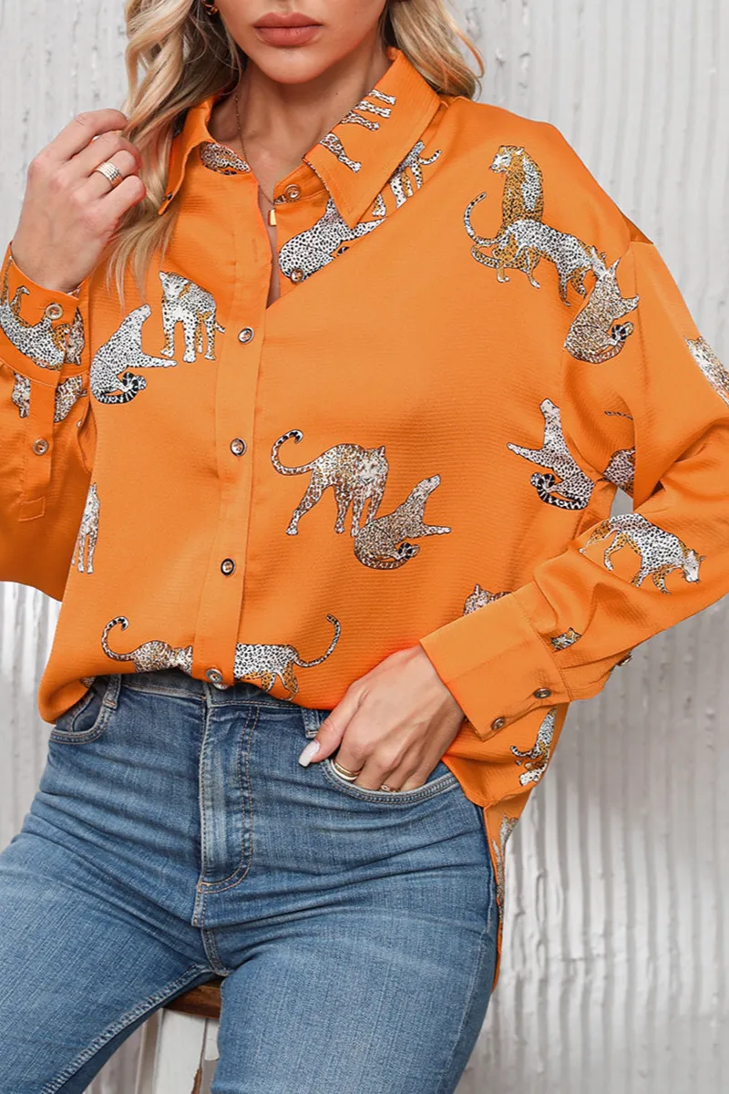 Leopard Print Animal Print Satin Blouse