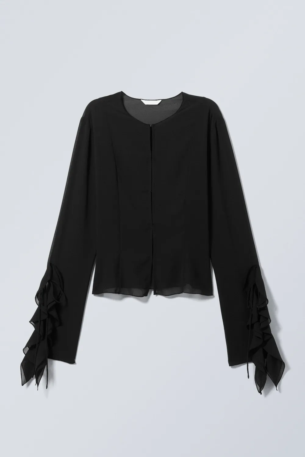 Ruffle Round Neck Long Sleeve Blouse