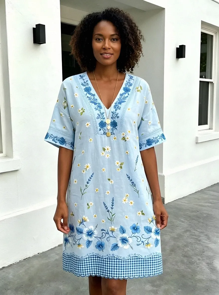 Women's Summer Vacation Daisy Hibiscus Floral Printed Dress