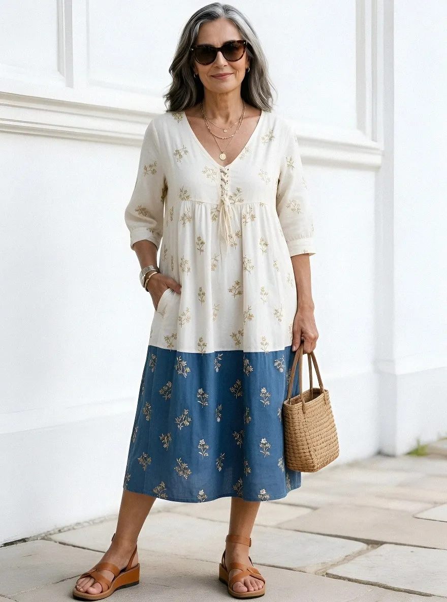 Women's Summer Vacation Floral Pattern Printed Midi Dress