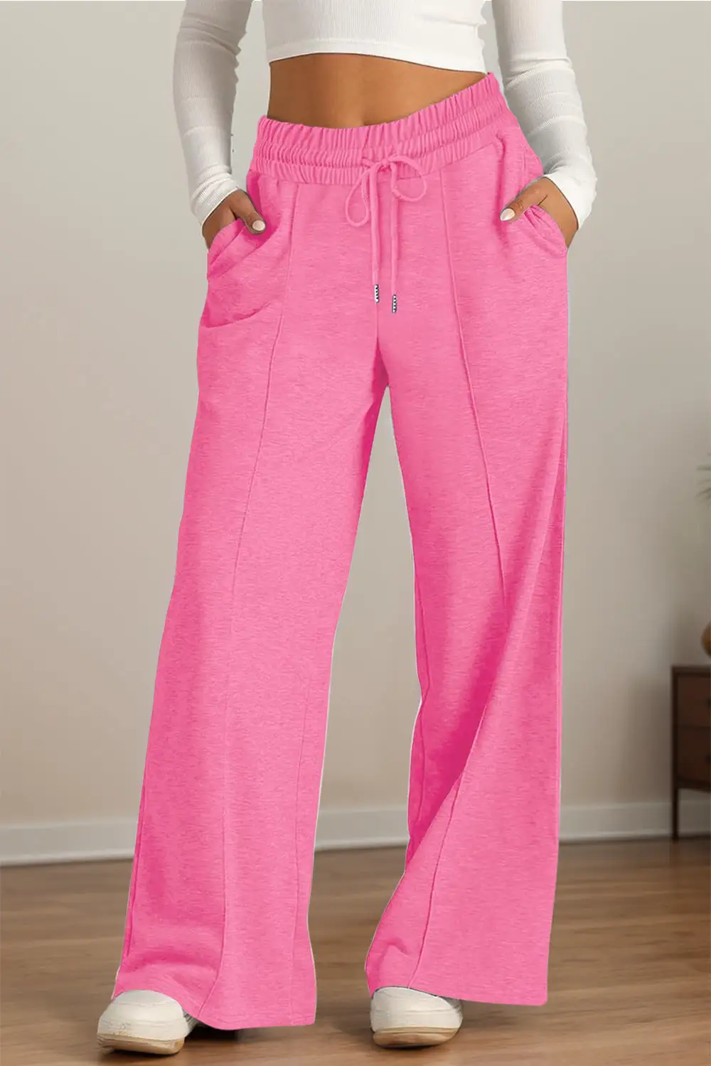Relaxed Drawstring Elastic Waist Wide Leg Pants