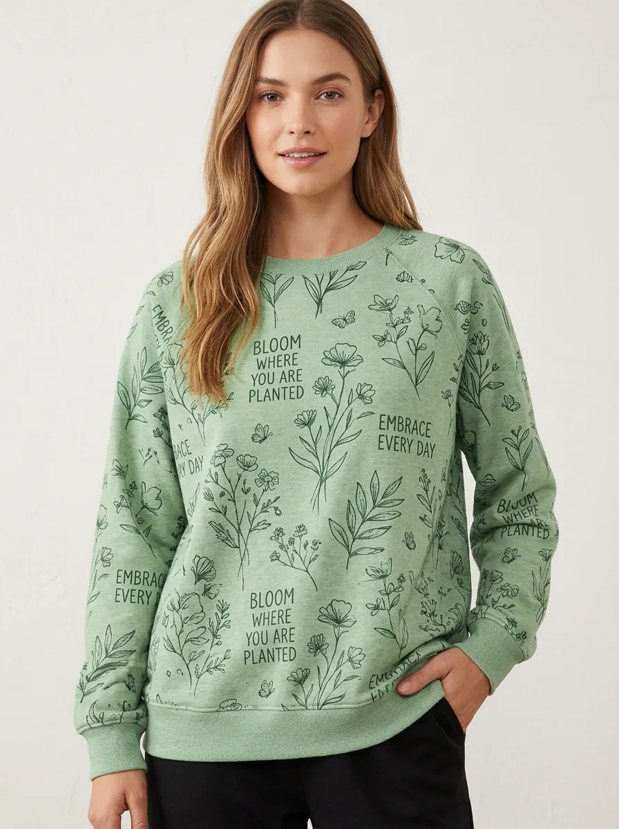 Women's Inspirational Quote Floral Pattern Printed Sweatshirt