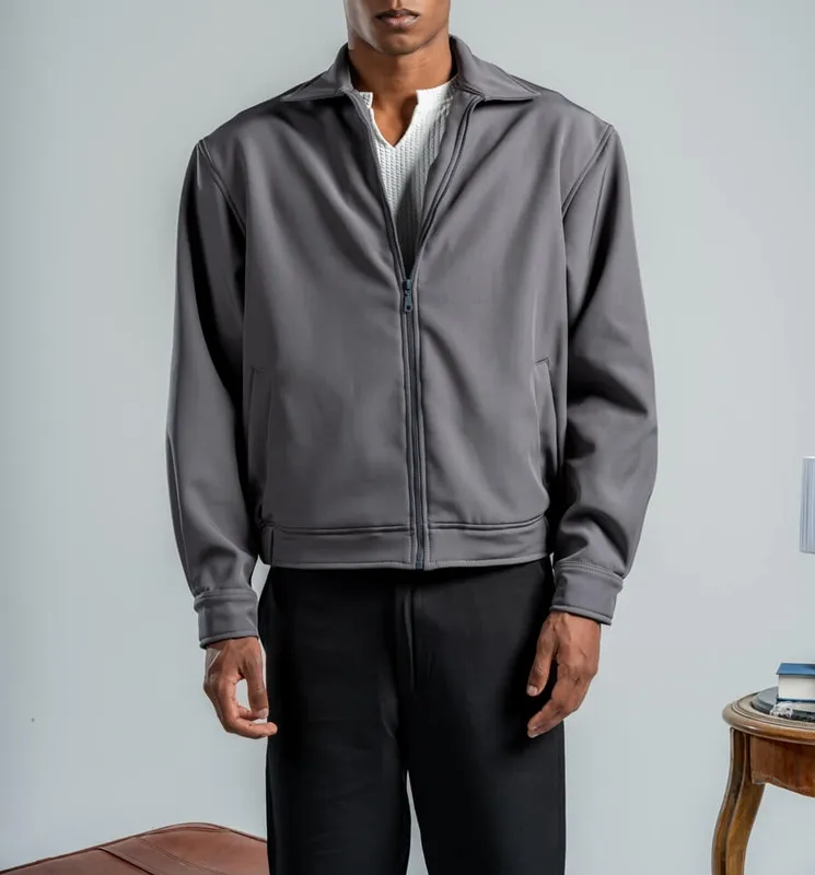 Dark Grey Everyday Zip Front Casual Jacket
