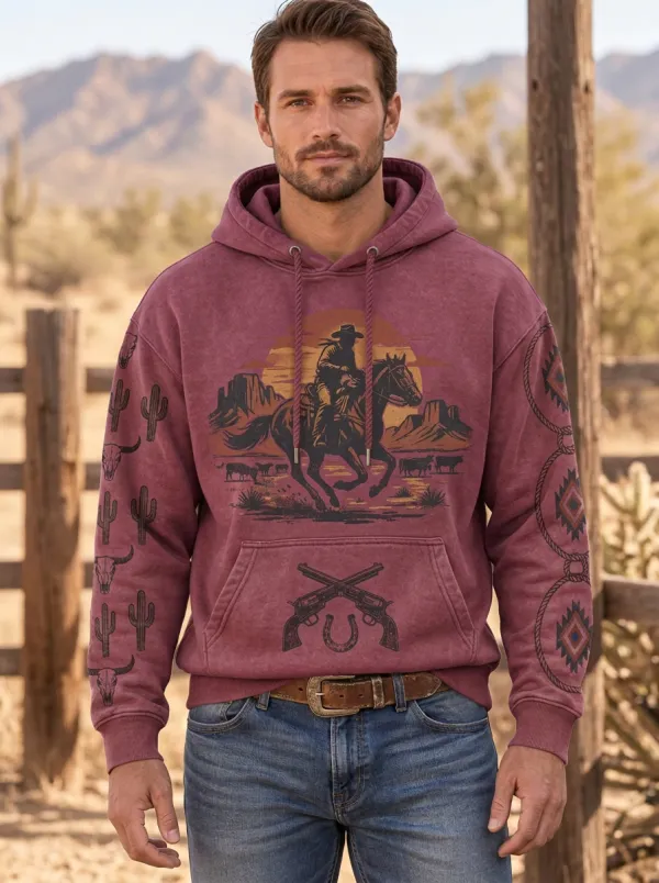 Prairie Sky Horse Cactus Range Look Men's Western Sweatshirt