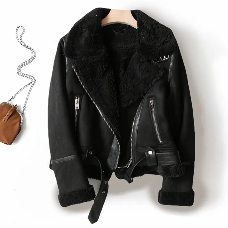 Polished Shearling-Lined Moto Jacket