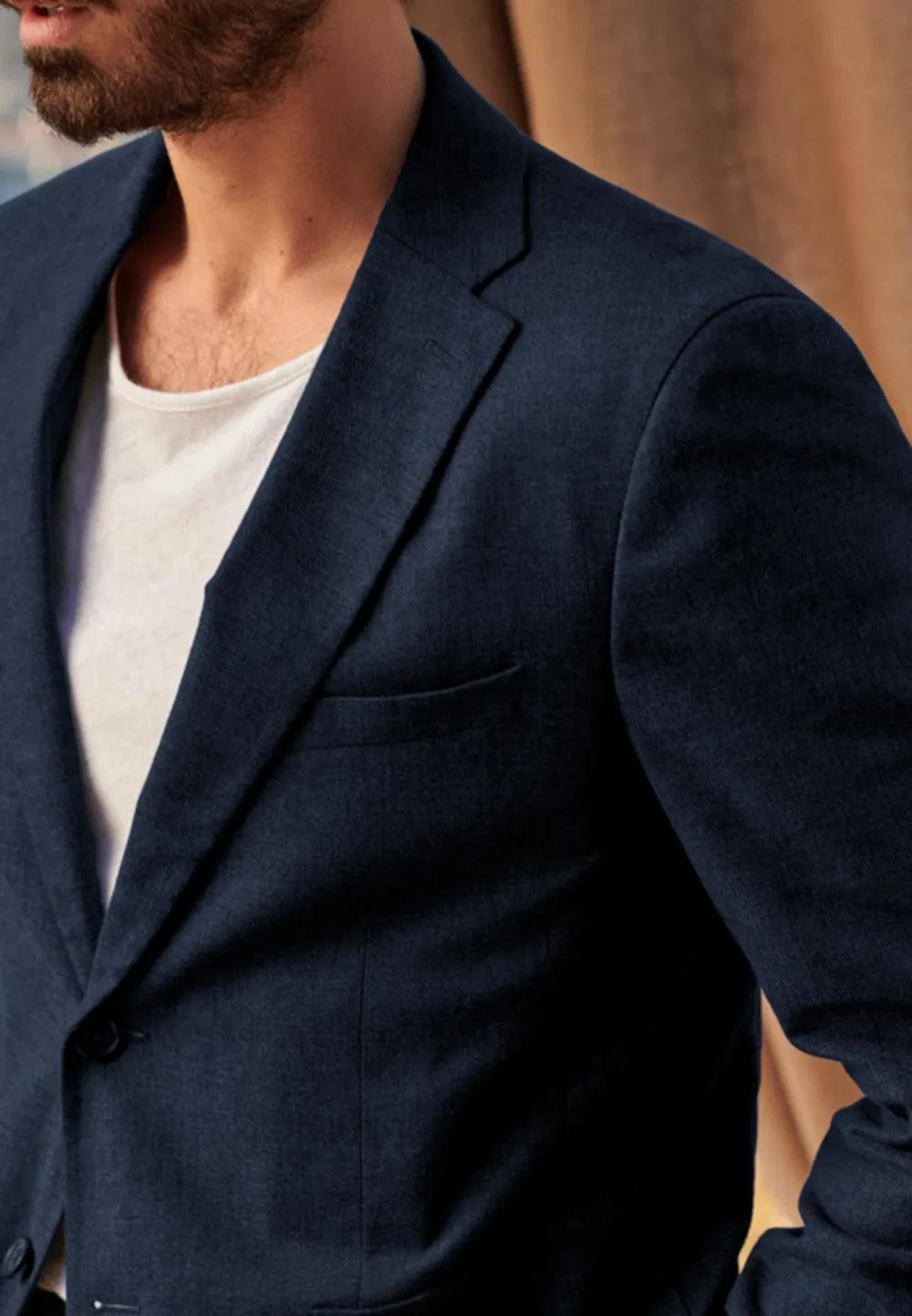 Navy Blue Linen Blend Unstructured Blazer Jacket
