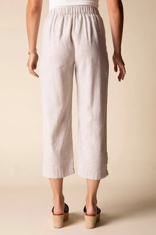 Linen Cotton Button-Front Straight Leg Capri Pants