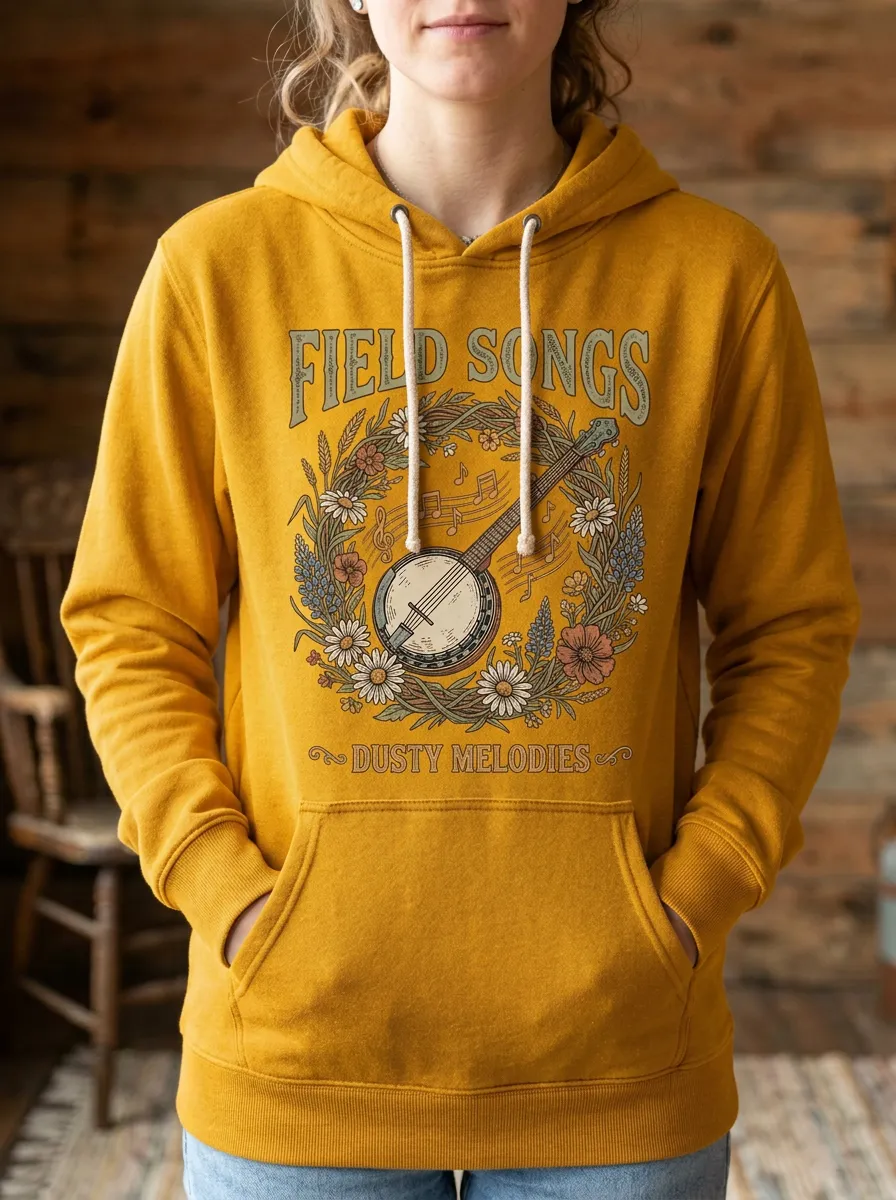 Country Music Banjo Floral Artwork Hoodie