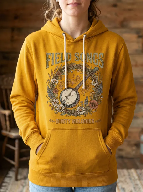 Country Music Banjo Floral Artwork Hoodie