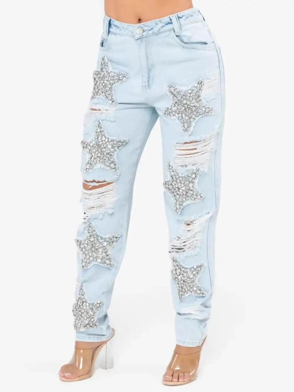 Polished Clean Distressed Denim Jeans