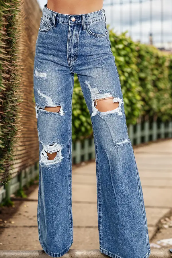 High Waist Bootcut Distressed Jeans