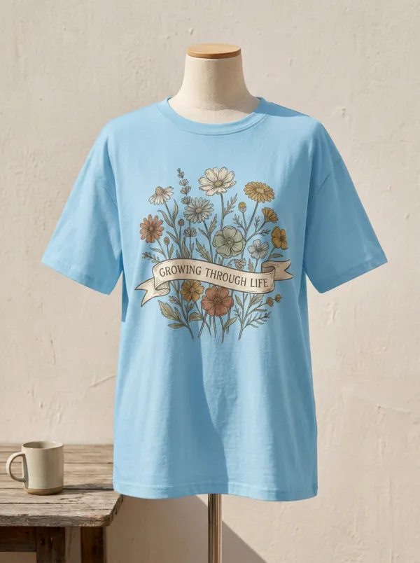 Inspirational Quote Growing Through Life Floral T-Shirt