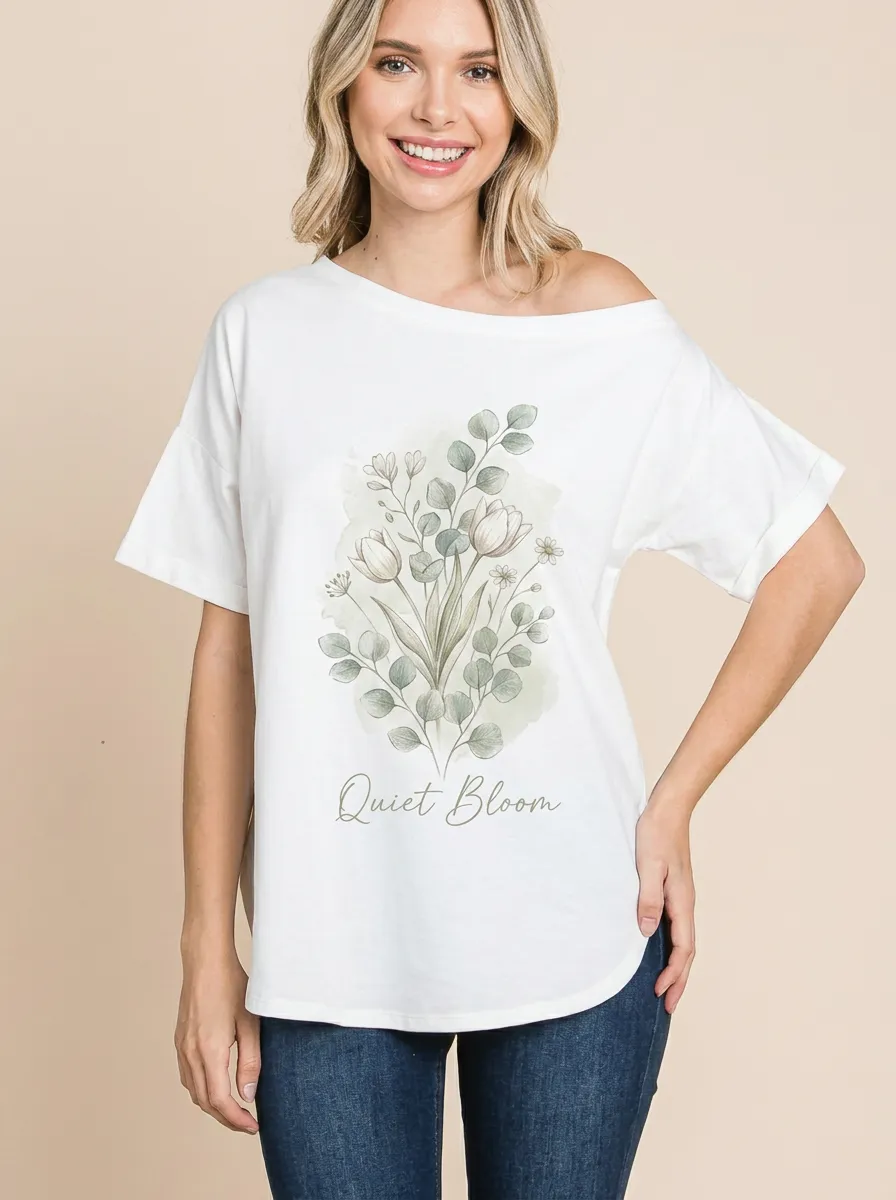 Women's Floral Lover Quiet Bloom Watercolor Printed T-shirt