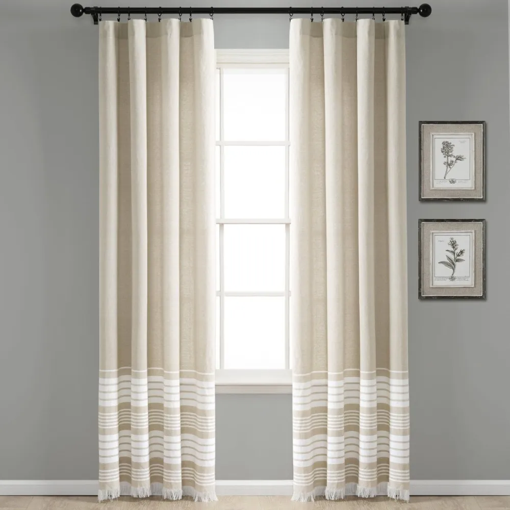 Refined Farmhouse Stripe Cotton Rod Pocket Tassel Curtain Panel Set