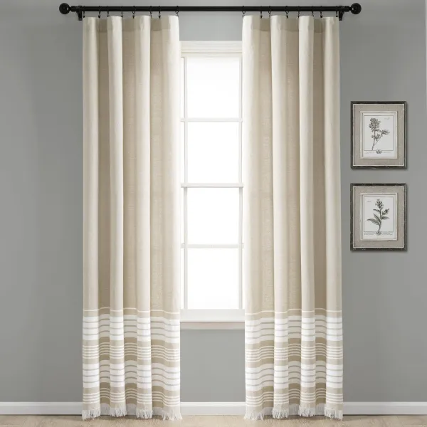 Refined Farmhouse Stripe Cotton Rod Pocket Tassel Curtain Panel Set