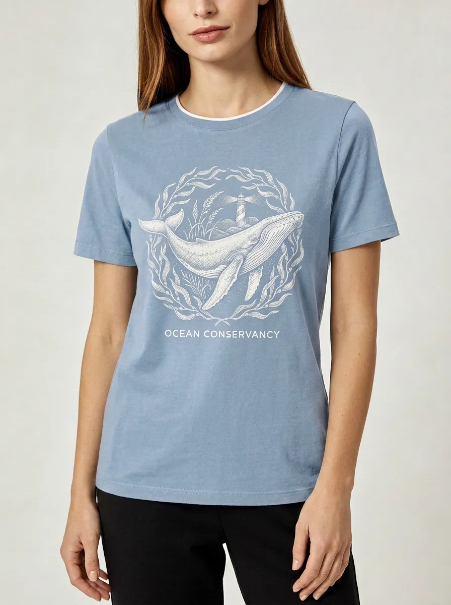 Women's Ocean Lover Whale Lighthouse Printed T-shirt