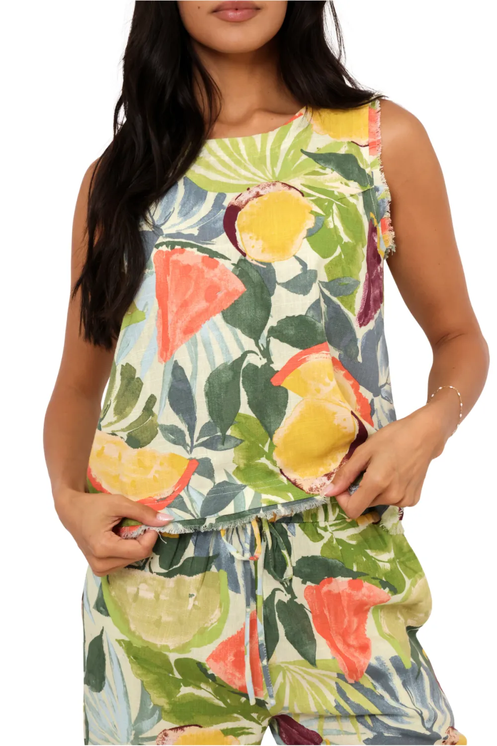 Button Sleeveless Print Top