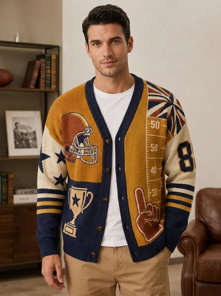 Men's Football Helmet Trophy Field Knit Knit Cardigan