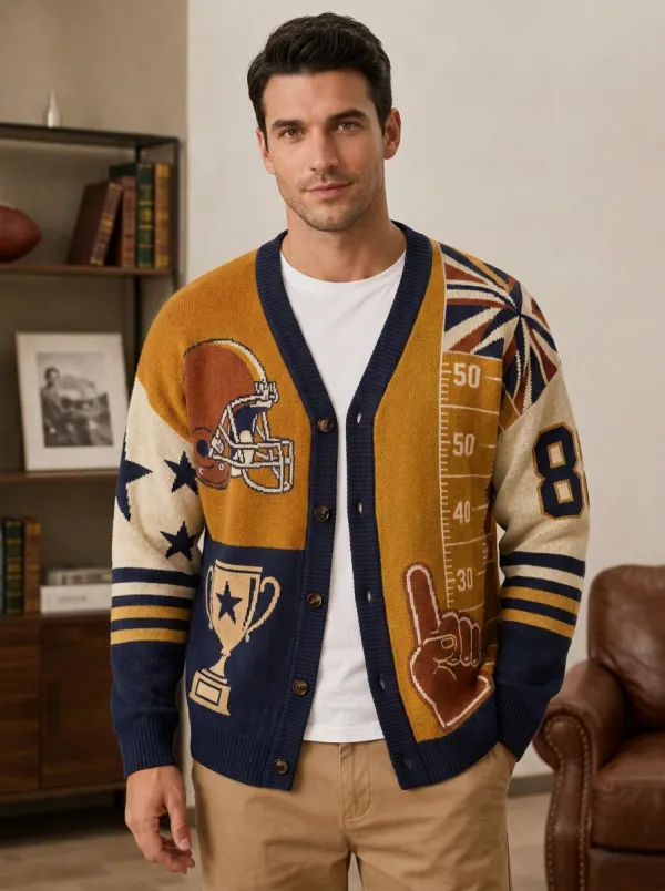 Men's Football Helmet Trophy Field Knit Knit Cardigan