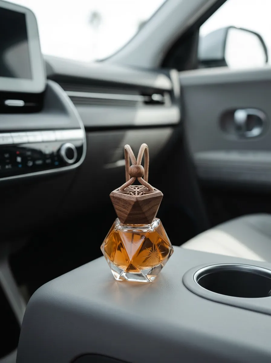 Geometric Wooden-Cap Glass Car Air Freshener