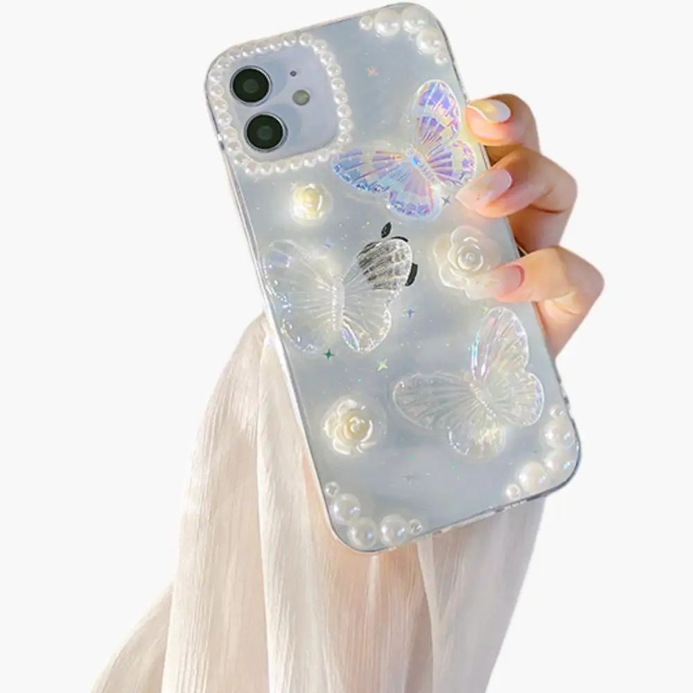 Floral Butterfly Pearl Detail Phone Case
