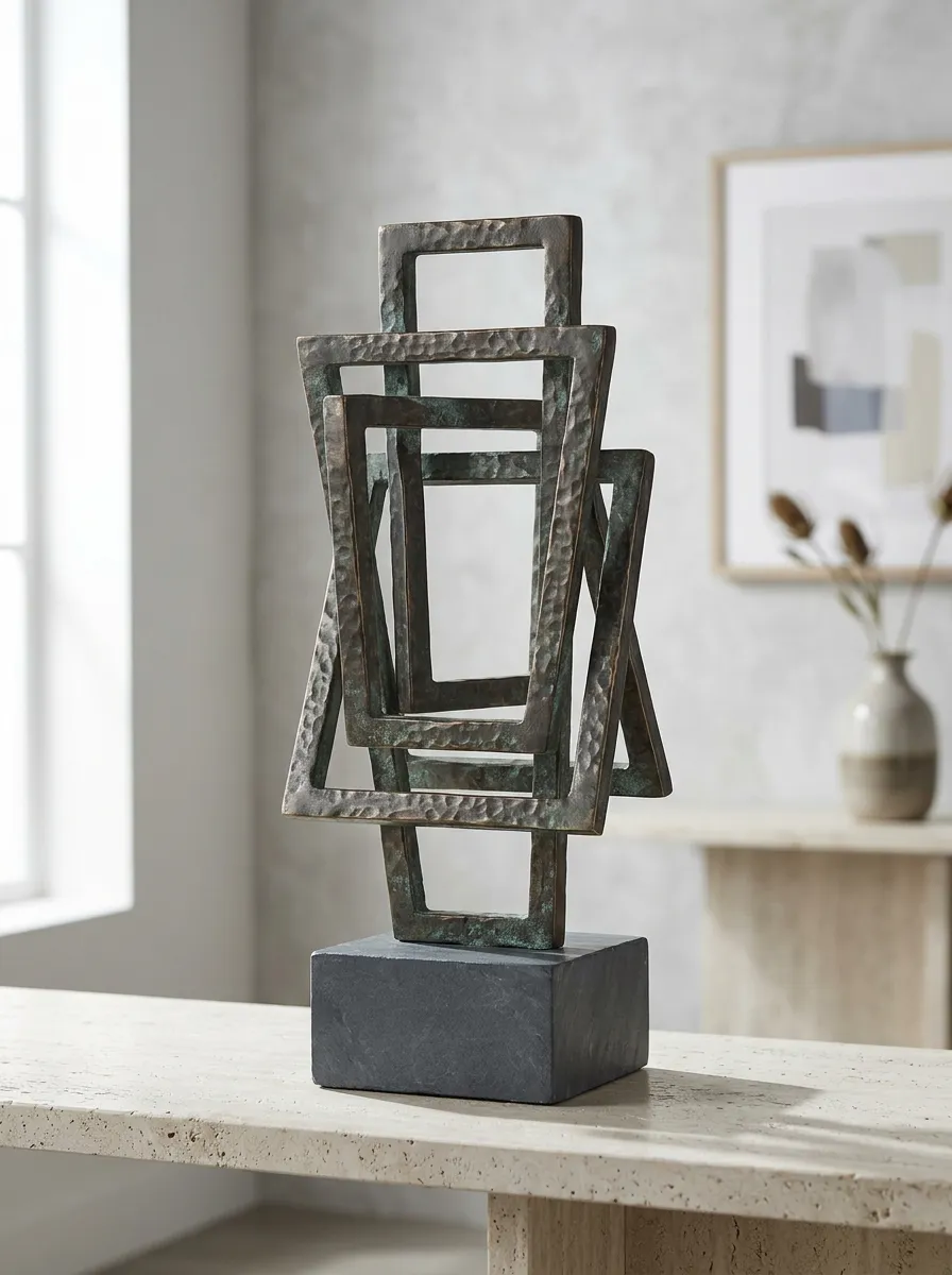 Modern Home Decor Abstract Geometric Metal Frame Table Sculpture