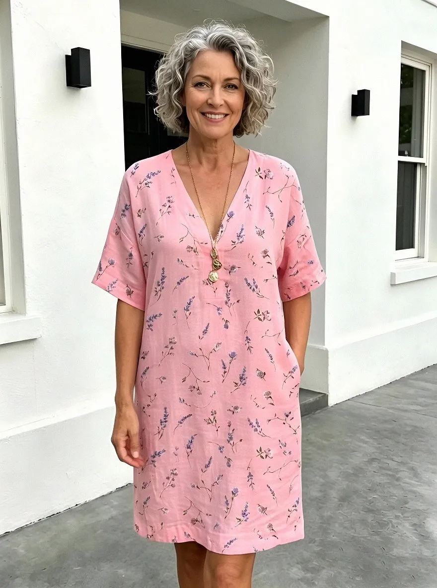 Women's Summer Vacation Lavender Floral Printed Dress