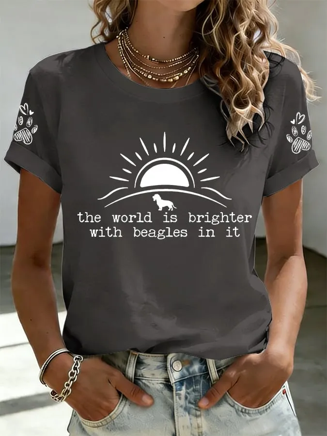 Women's The World Is Brighter With Beagles In It Print T-shirt