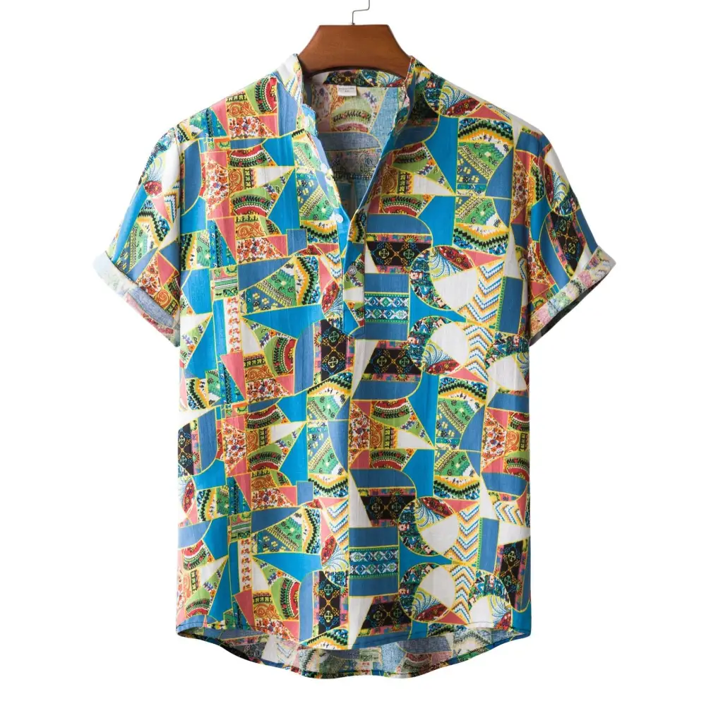 Men's Short-Sleeve Shirt With Striking Patchwork Pattern