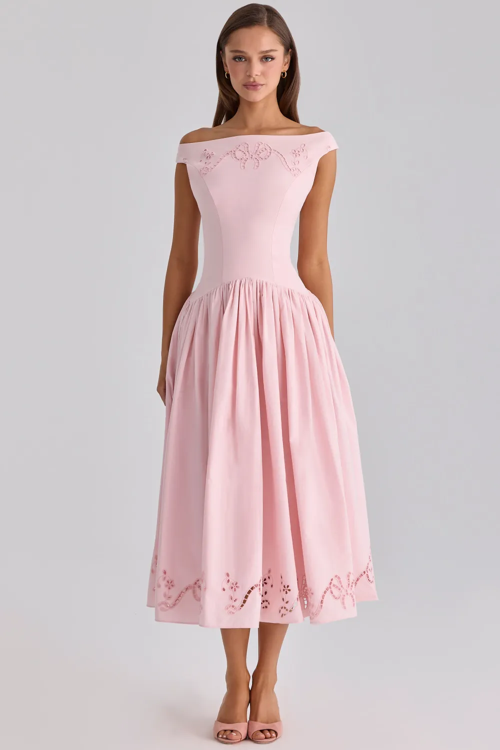 Elizabeth Off-Shoulder Lace Hollow-Out Midi Dress