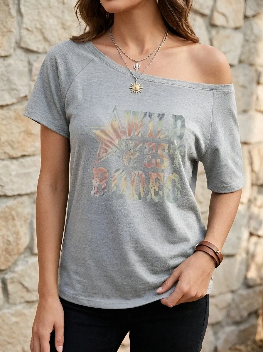 Women's Western Rodeo Star Wild West Tie-Dye Printed T-shirt