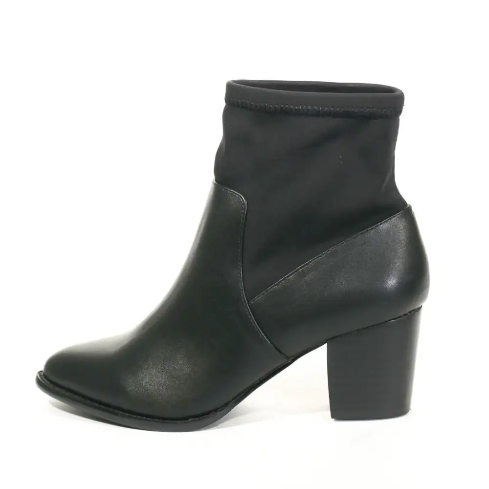 Faux Leather Stretch Ankle Boots