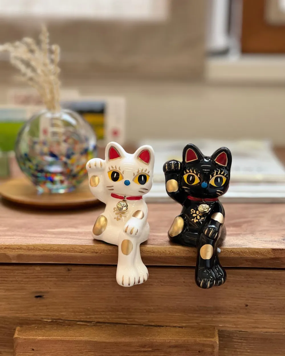 Paired Ceramic Lucky Cat Figurines