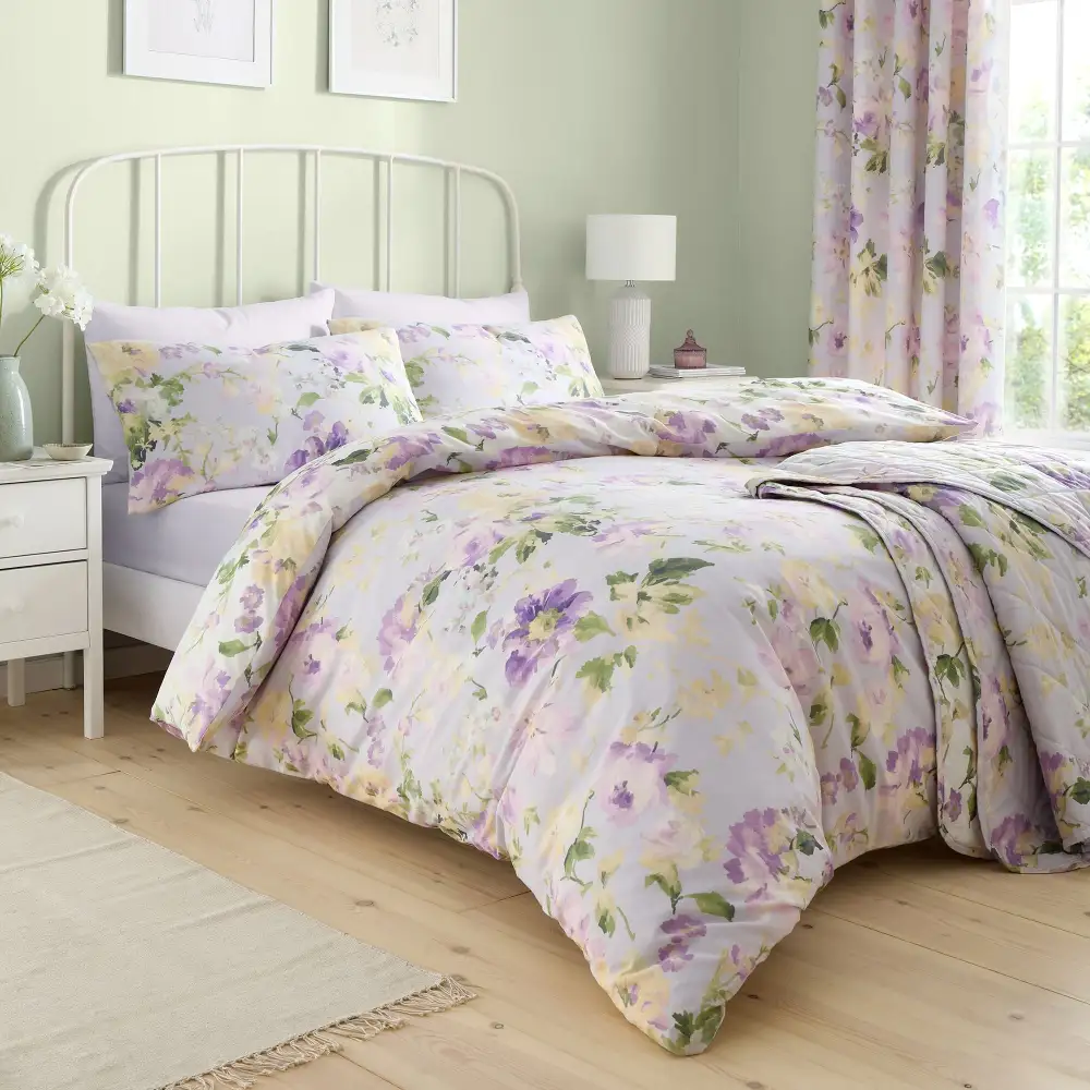 Refined Bedroom Reversible Floral Brushed Cotton Duvet Cover Set