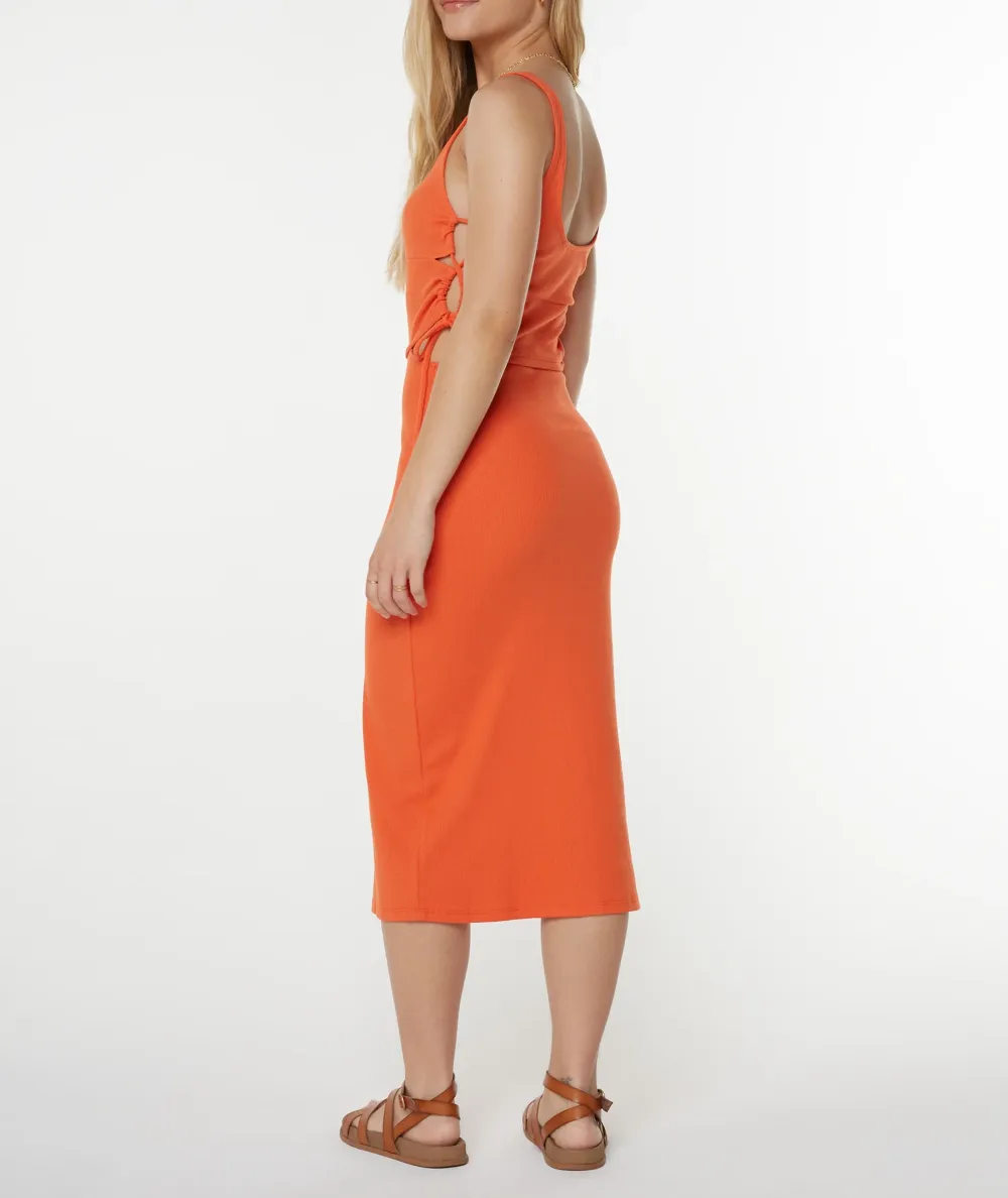 Side-Opening Lace-Up Solid-Color Dress