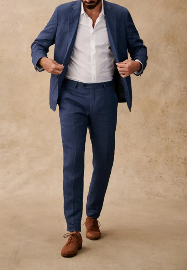 Blue Herringbone Tailored Suit Blazer Jacket