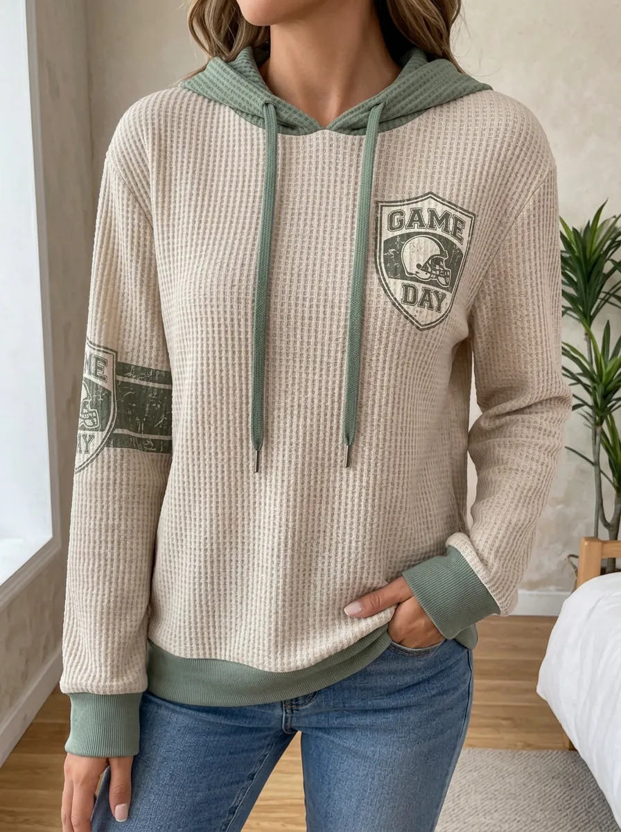 Women's Playbook Football Game Day Helmet Printed Waffle Knit Hoodie