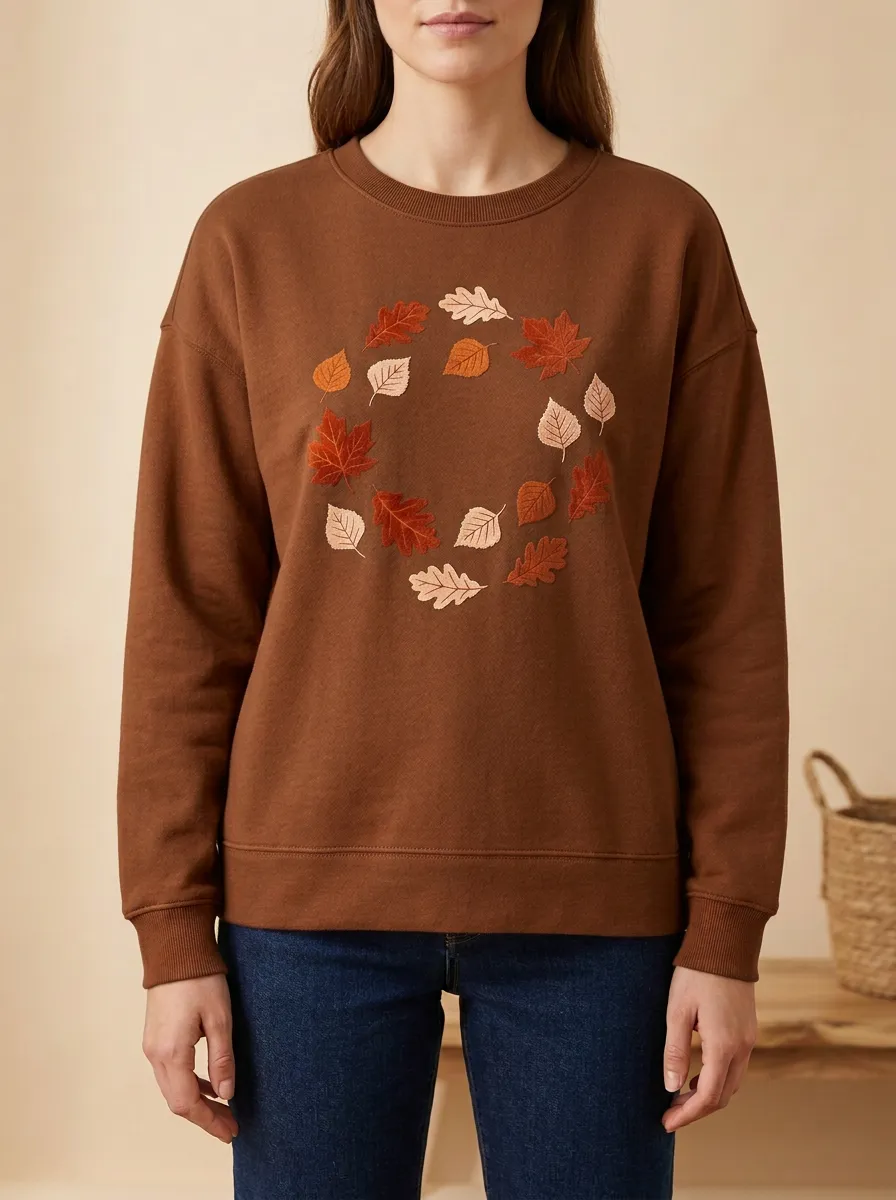 Printed Leaf-Motif Graphic Sweatshirt