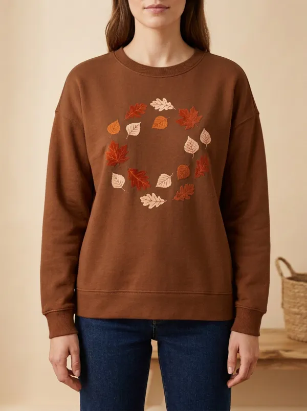 Printed Leaf-Motif Graphic Sweatshirt