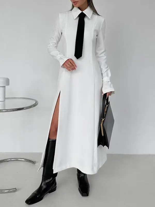 Flared Buttoned Shirt Maxi Dress