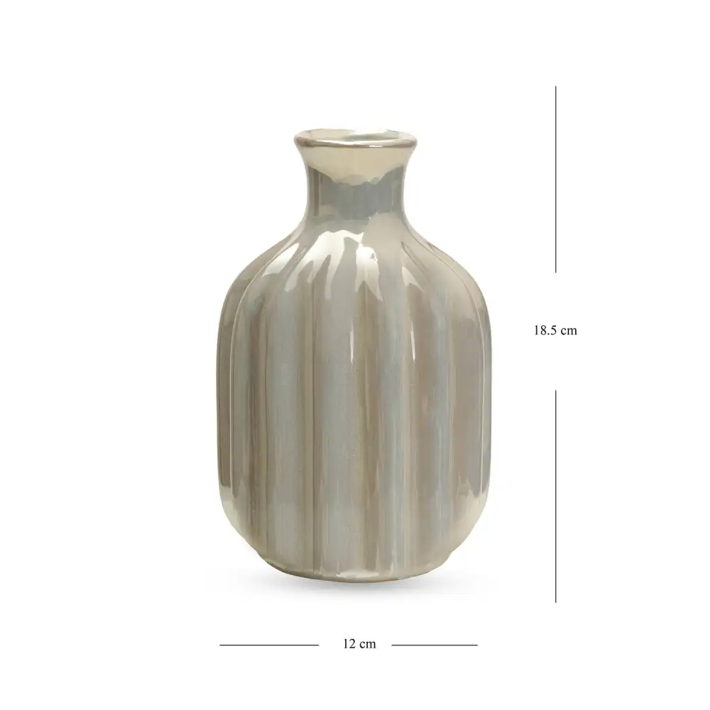 Ivory Ribbed Ceramic Vase