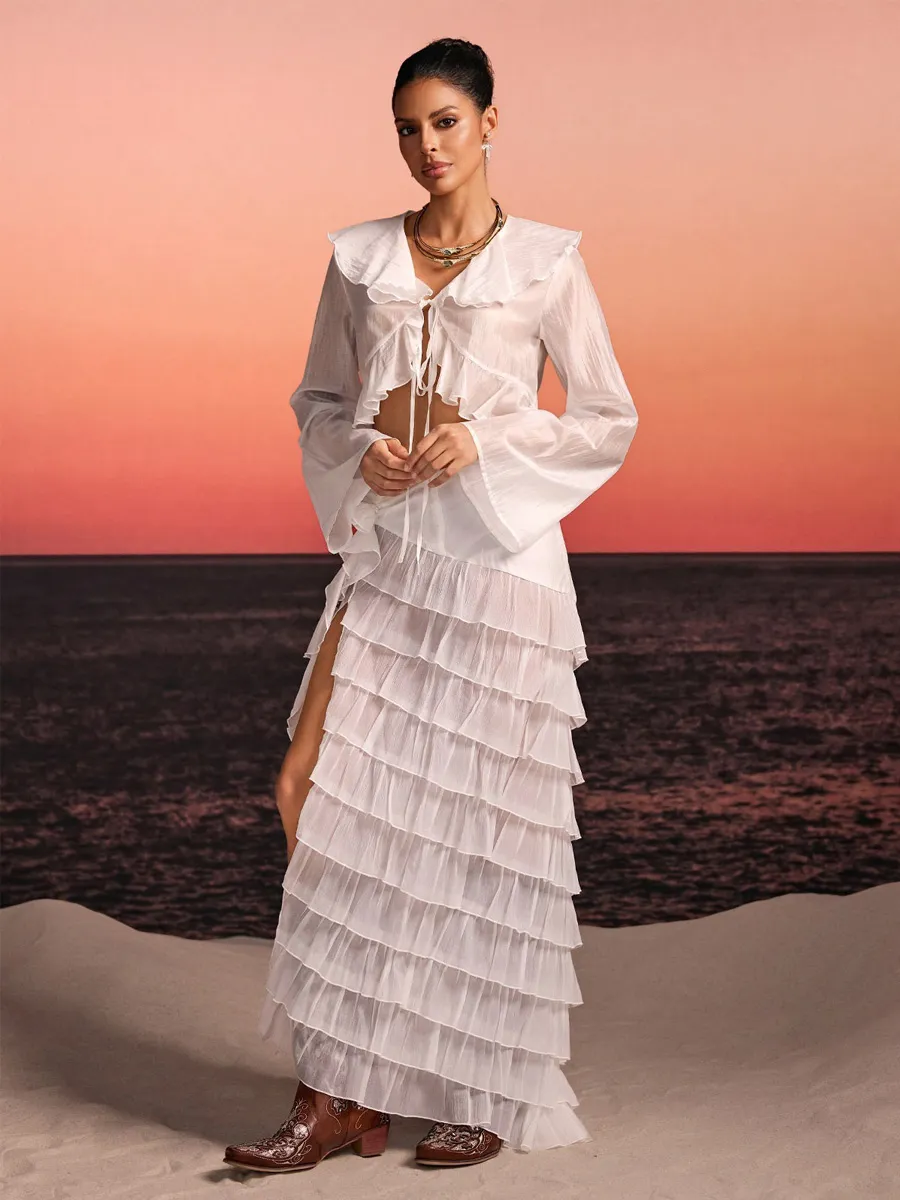Octavia Ruffle Tiered Split Skirt Set