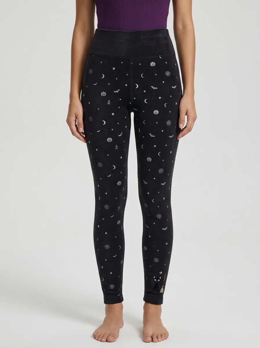Women's Halloween Pumpkin Bat Cat Moon Star Leggings